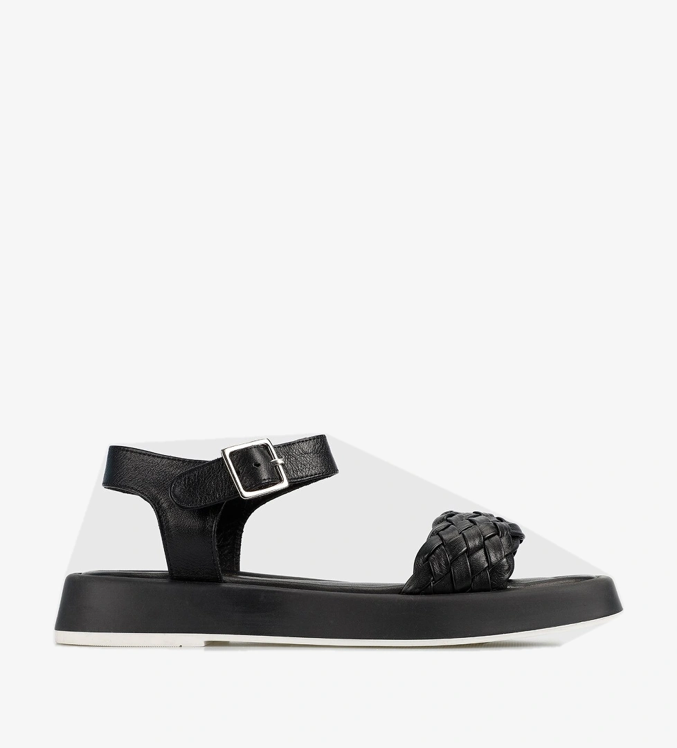 Siyah Deri Kadın Düz Sandalet - Görsel 1