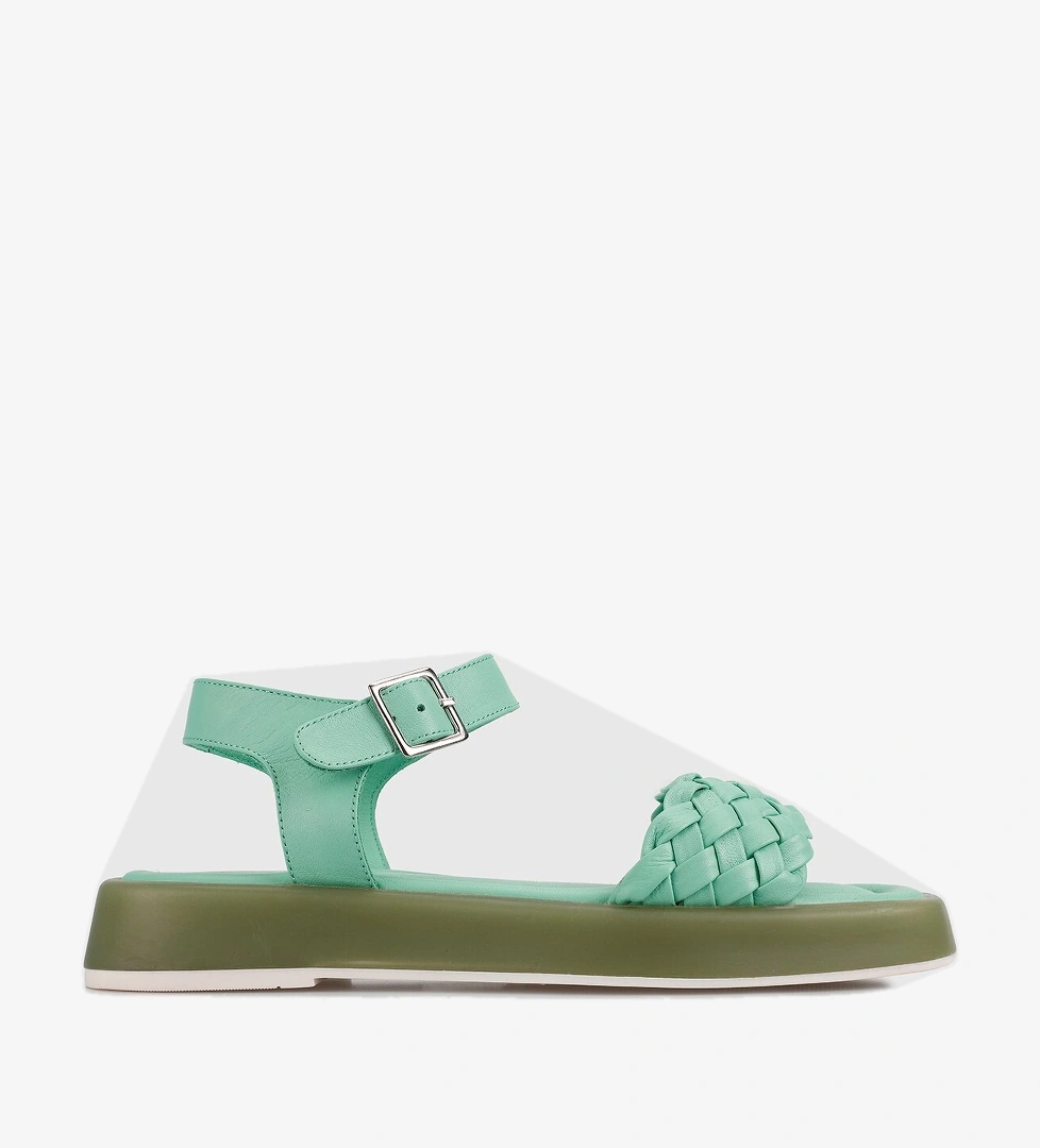 Yeşil Deri Kadın Düz Sandalet - Görsel 1