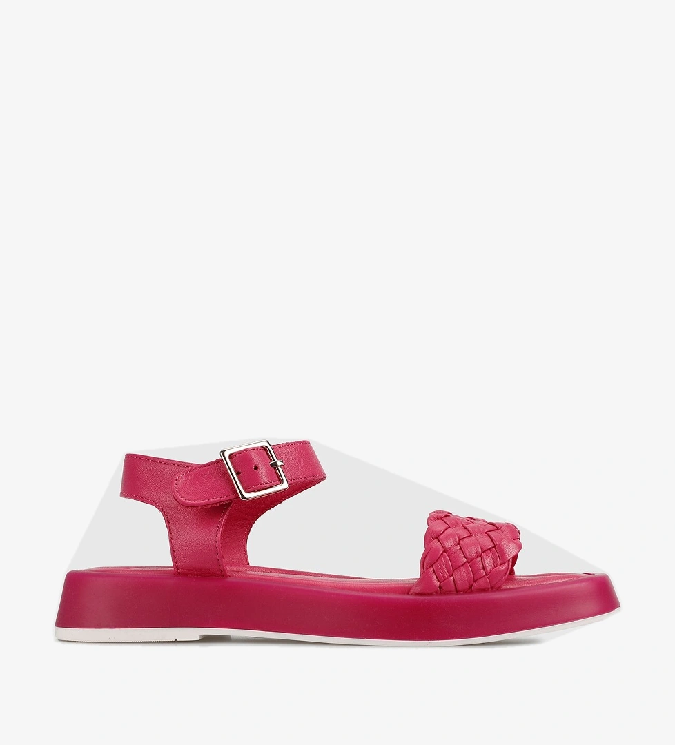 Fuşya Deri Kadın Düz Sandalet - Görsel 1
