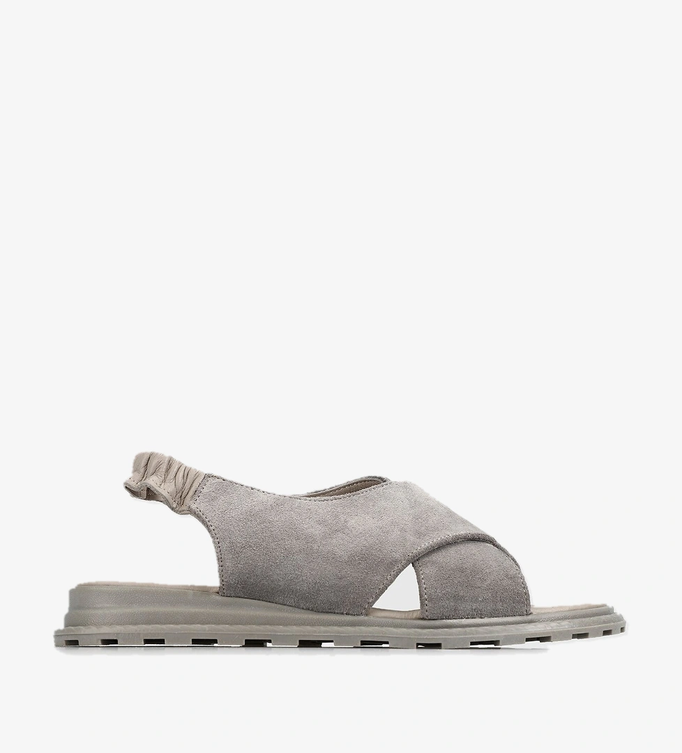 Gri Deri Kadın Düz Sandalet - Görsel 1