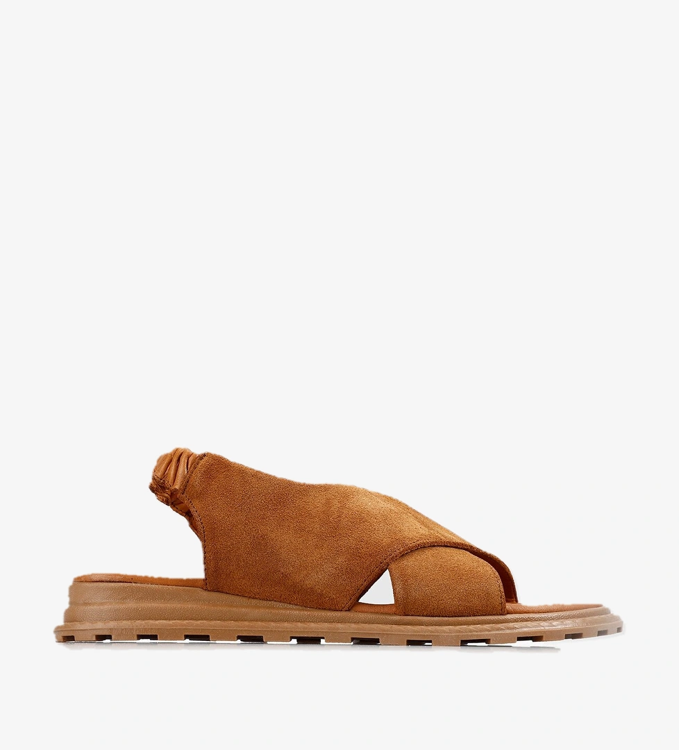 Taba Deri Kadın Düz Sandalet - Görsel 1