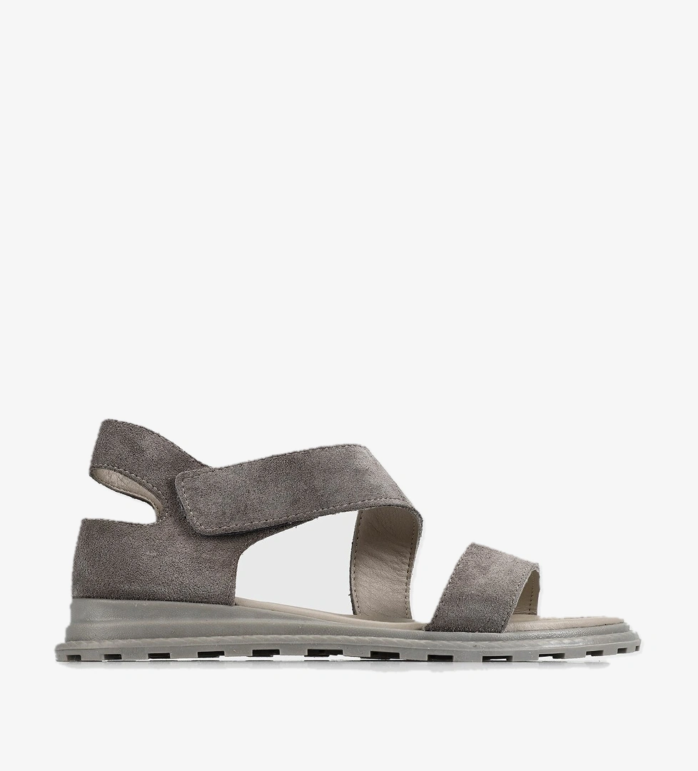 Gri Deri Kadın Düz Sandalet - Görsel 1