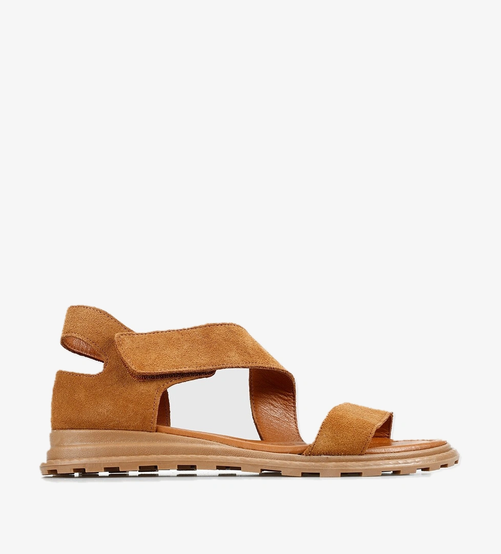 Taba Deri Kadın Düz Sandalet - Görsel 1