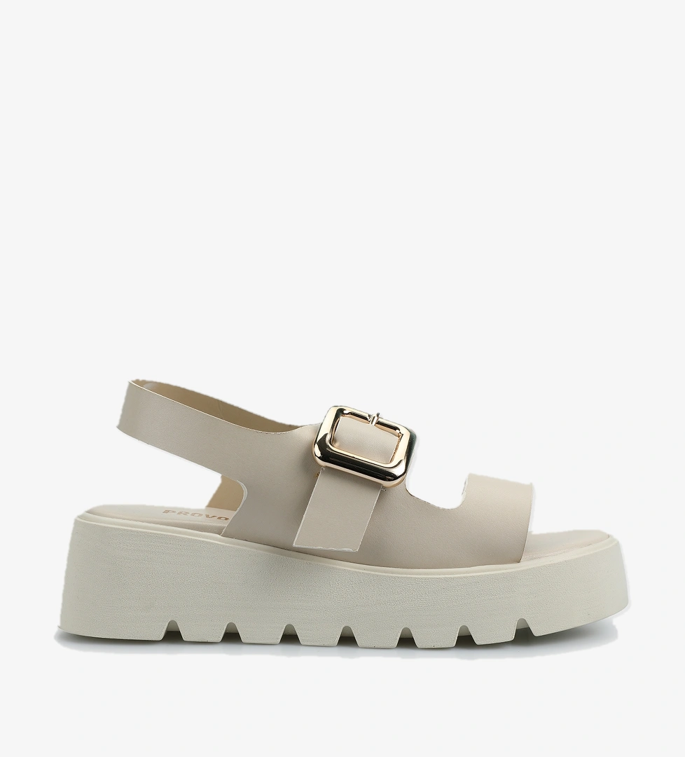 Ekru Kadın Düz Sandalet - Görsel 1