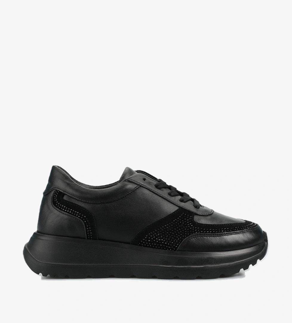 Siyah Deri Kadın Sneaker - Görsel 1