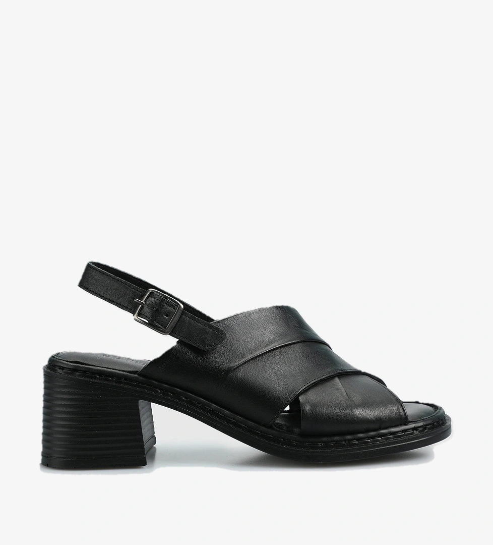 Siyah Deri Kadın Topuklu Sandalet - Görsel 1