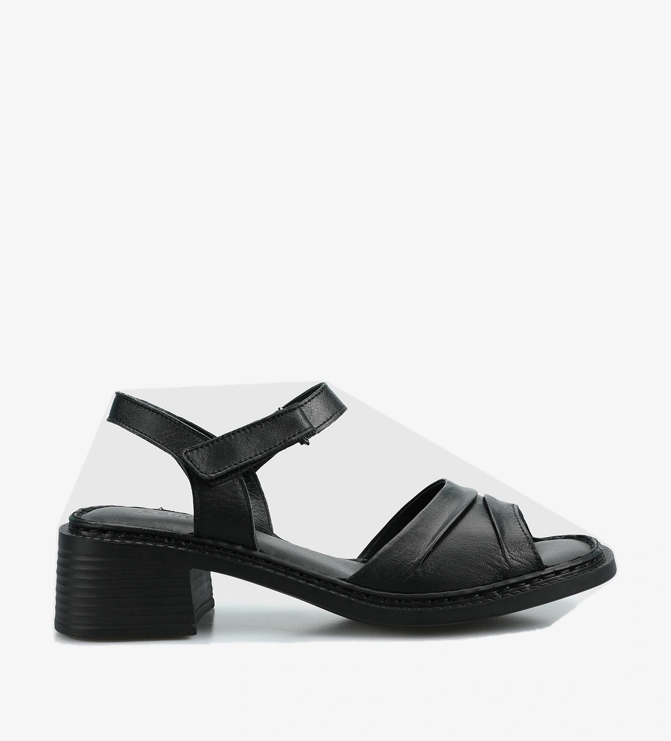 Siyah Deri Kadın Topuklu Sandalet - Görsel 1