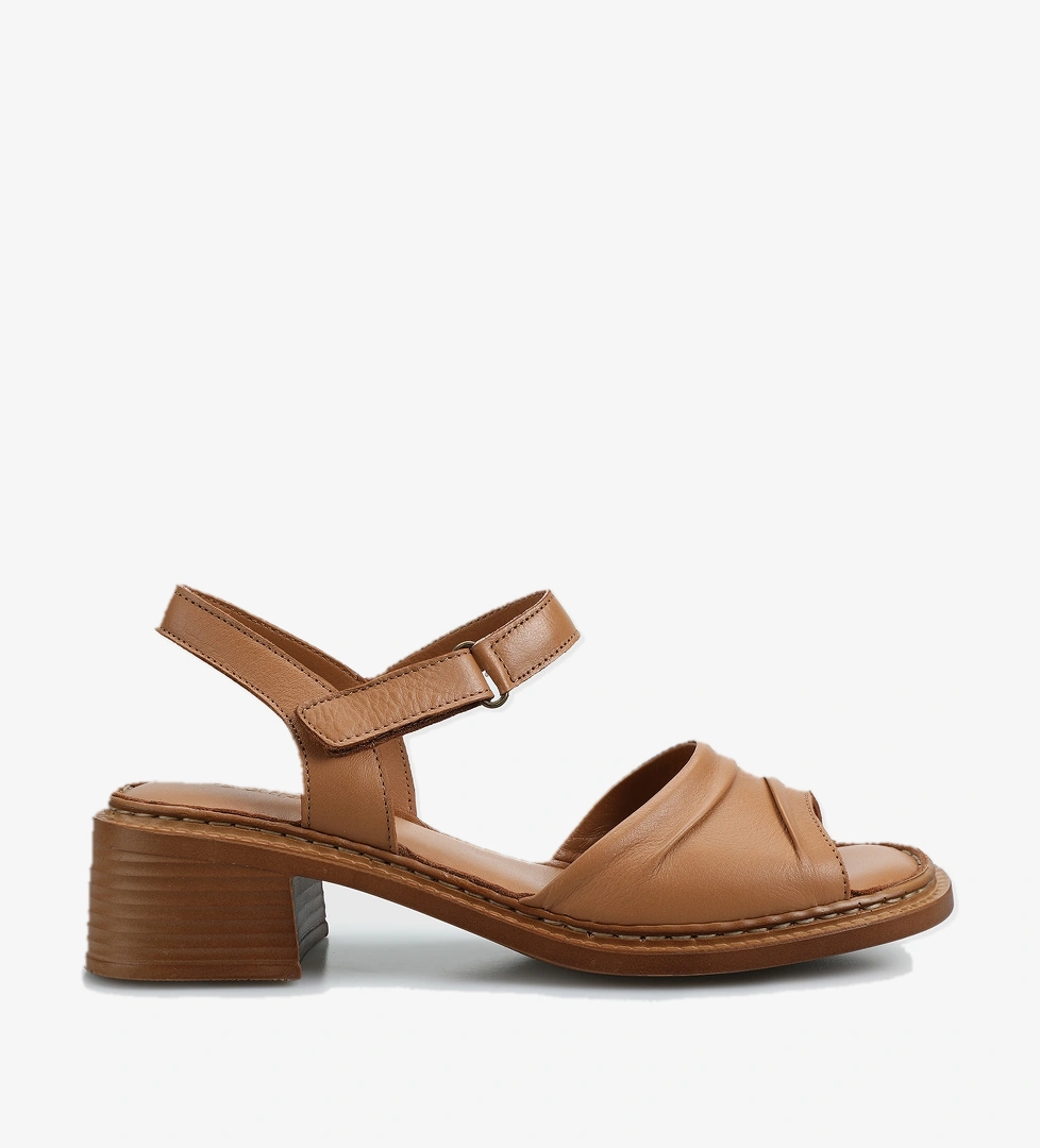 Taba Deri Kadın Topuklu Sandalet - Görsel 1