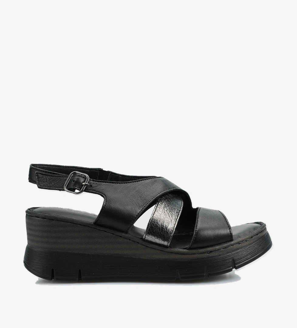 Siyah Deri Kadın Topuklu Sandalet - Görsel 1