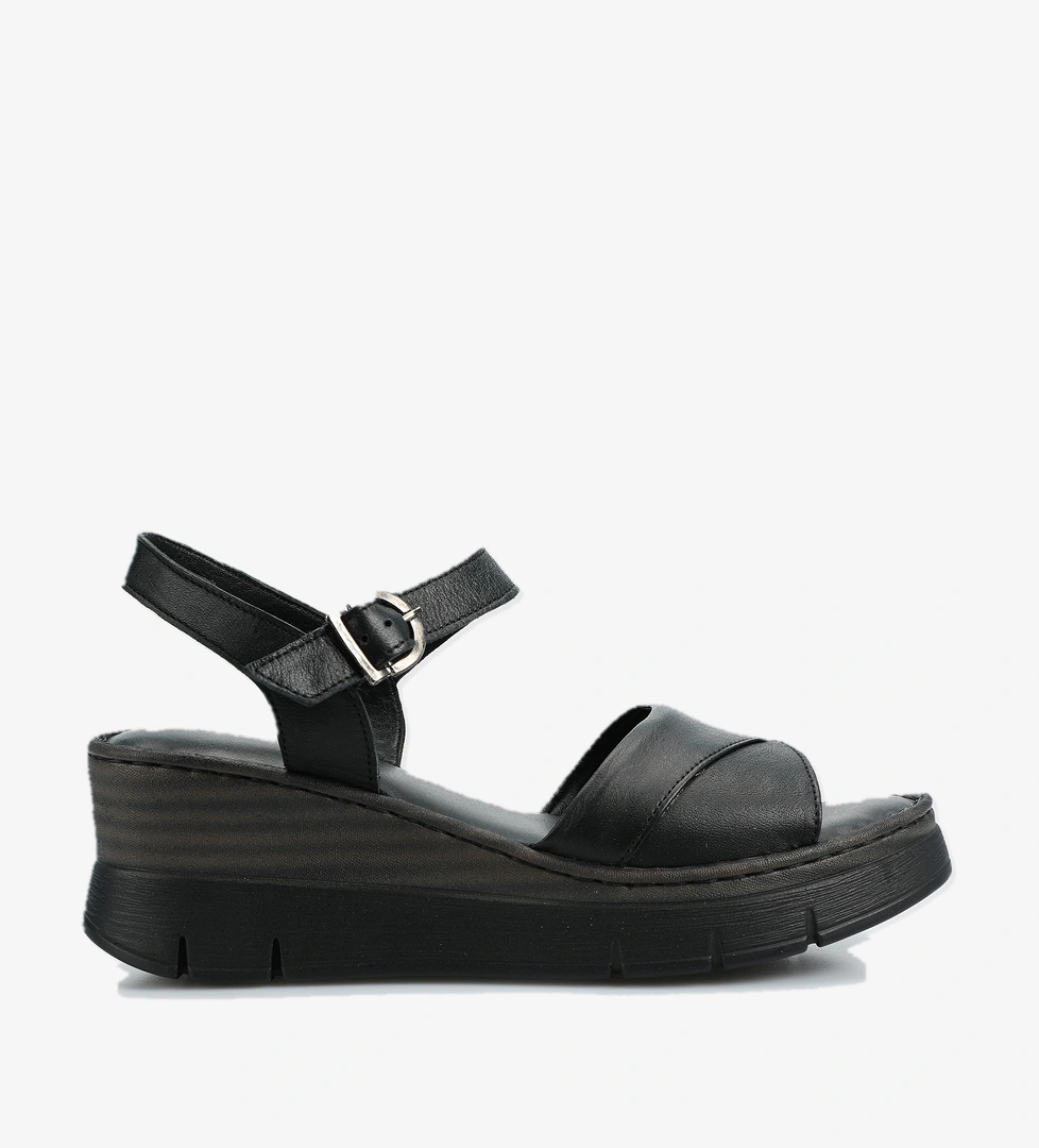 Siyah Deri Kadın Topuklu Sandalet - Görsel 1