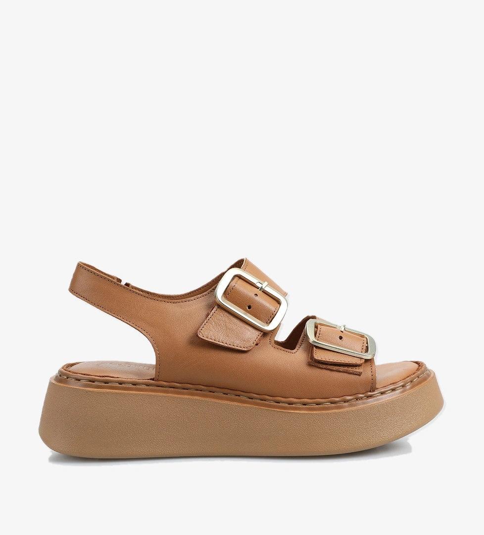 Taba Deri Kadın Düz Sandalet - Görsel 1