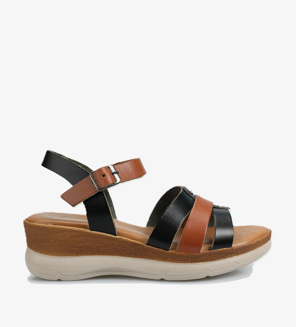 Siyah Deri Kadın Düz Sandalet - Görsel 1