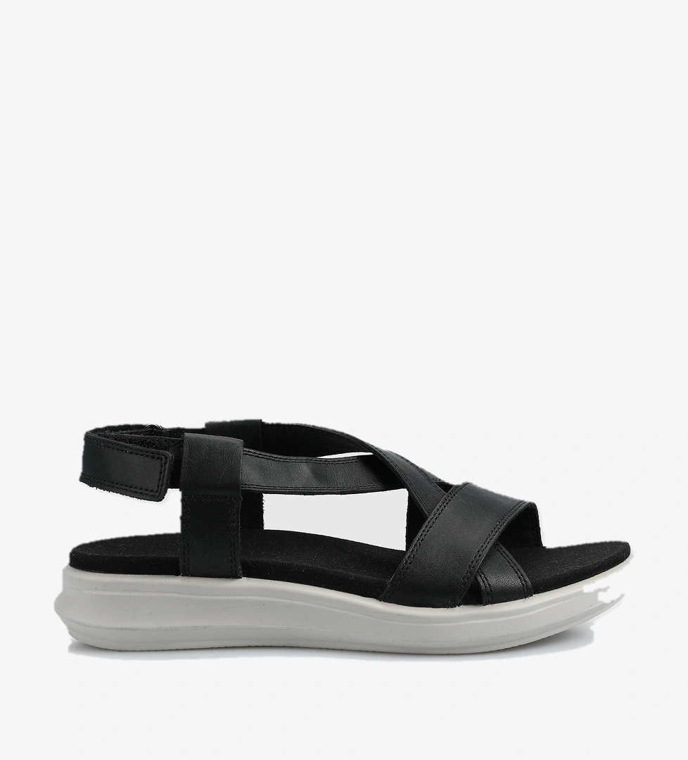 Siyah Deri Kadın Düz Sandalet - Görsel 1