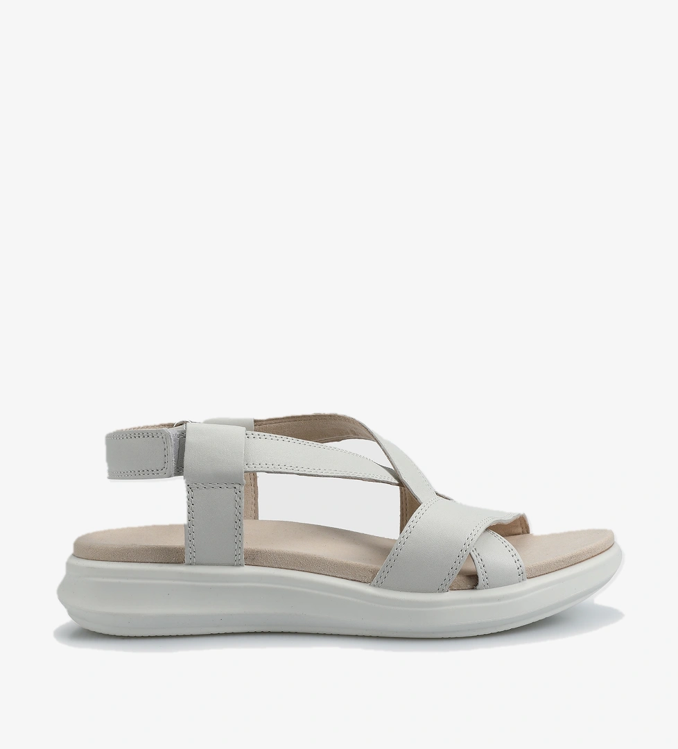 Beyaz Deri Kadın Düz Sandalet - Görsel 1