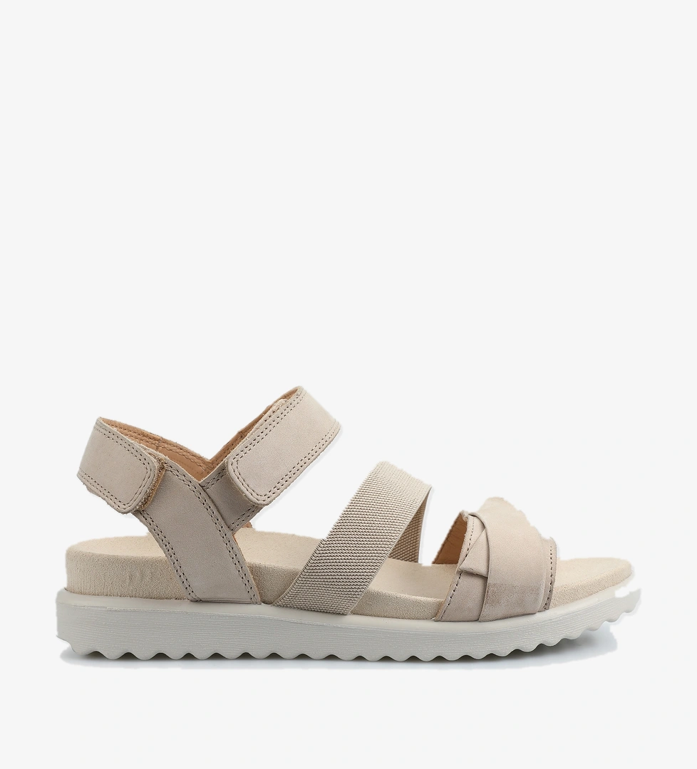 Bej Deri Kadın Düz Sandalet - Görsel 1