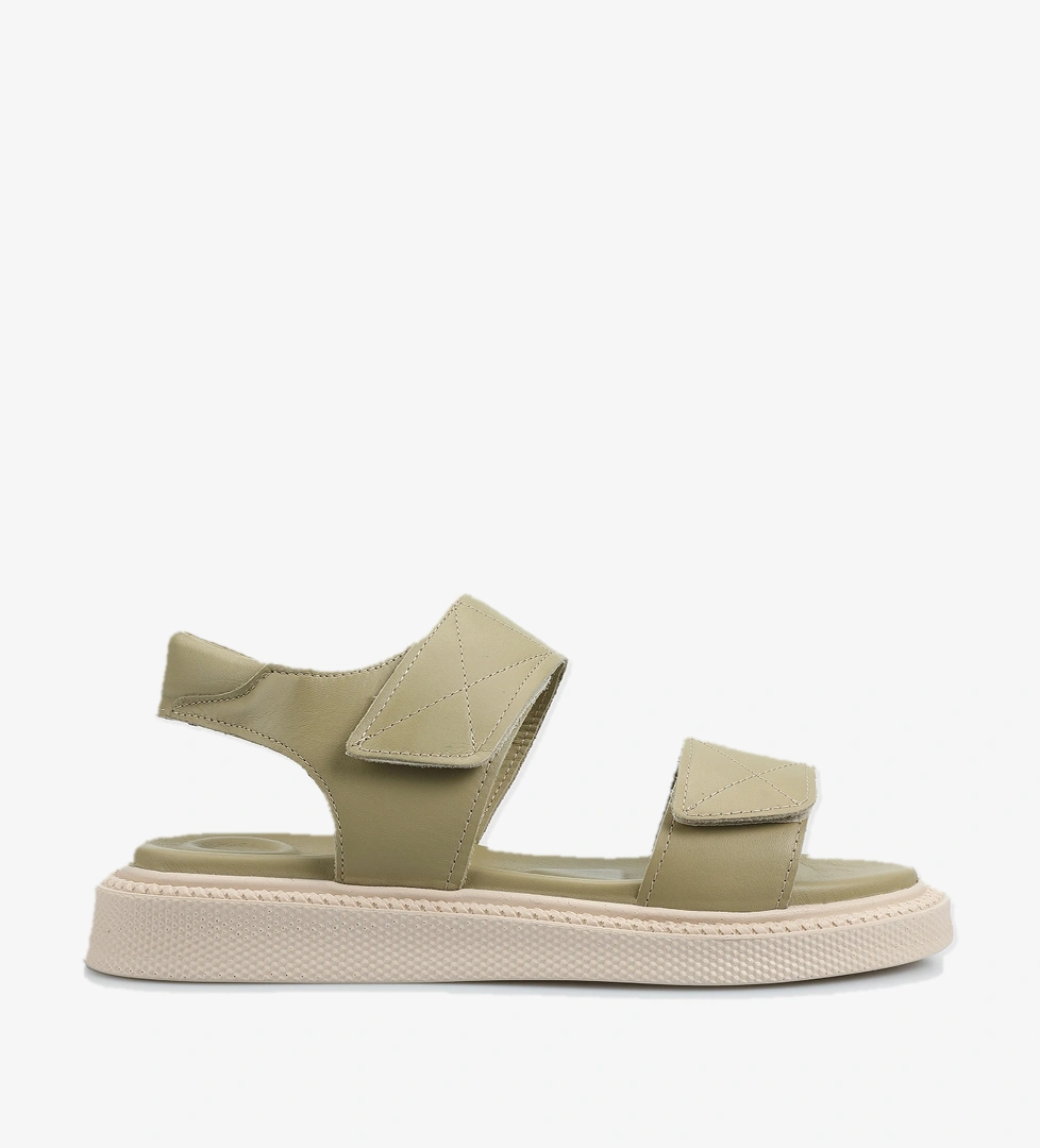 Yeşil Deri Kadın Düz Sandalet - Görsel 1