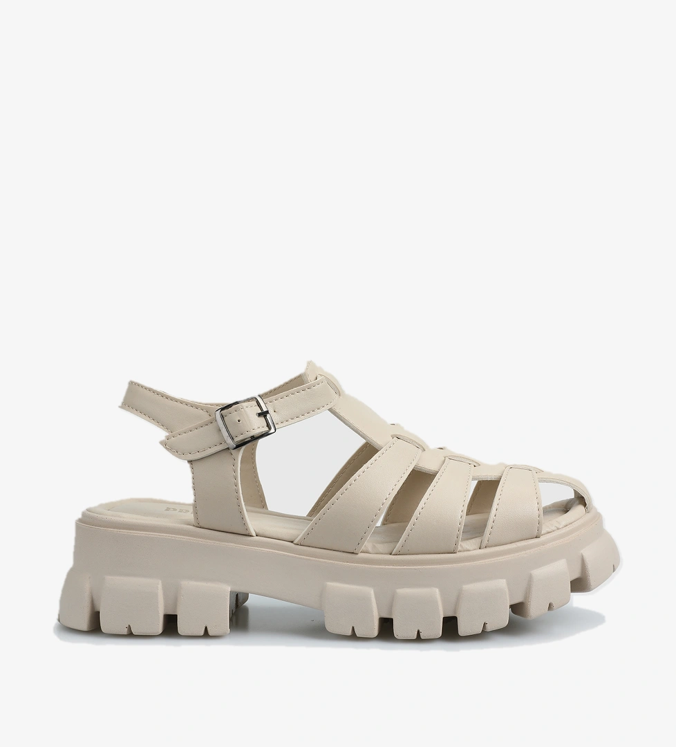 Krem Kadın Düz Sandalet - Görsel 1