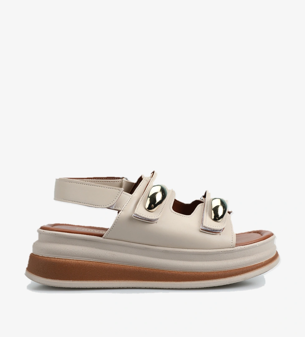 Bej Kadın Düz Sandalet - Görsel 1