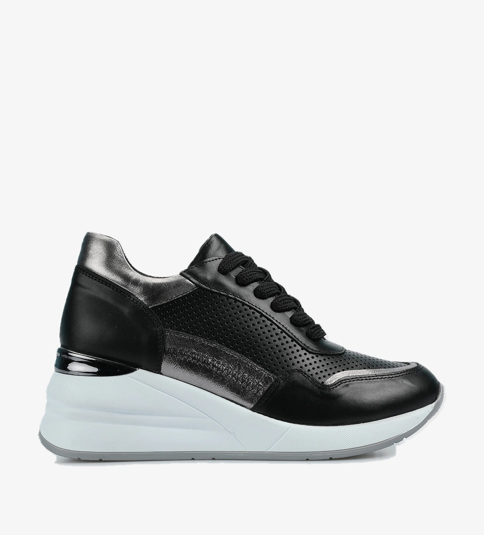 Siyah Deri Kadın Sneaker - Görsel 1