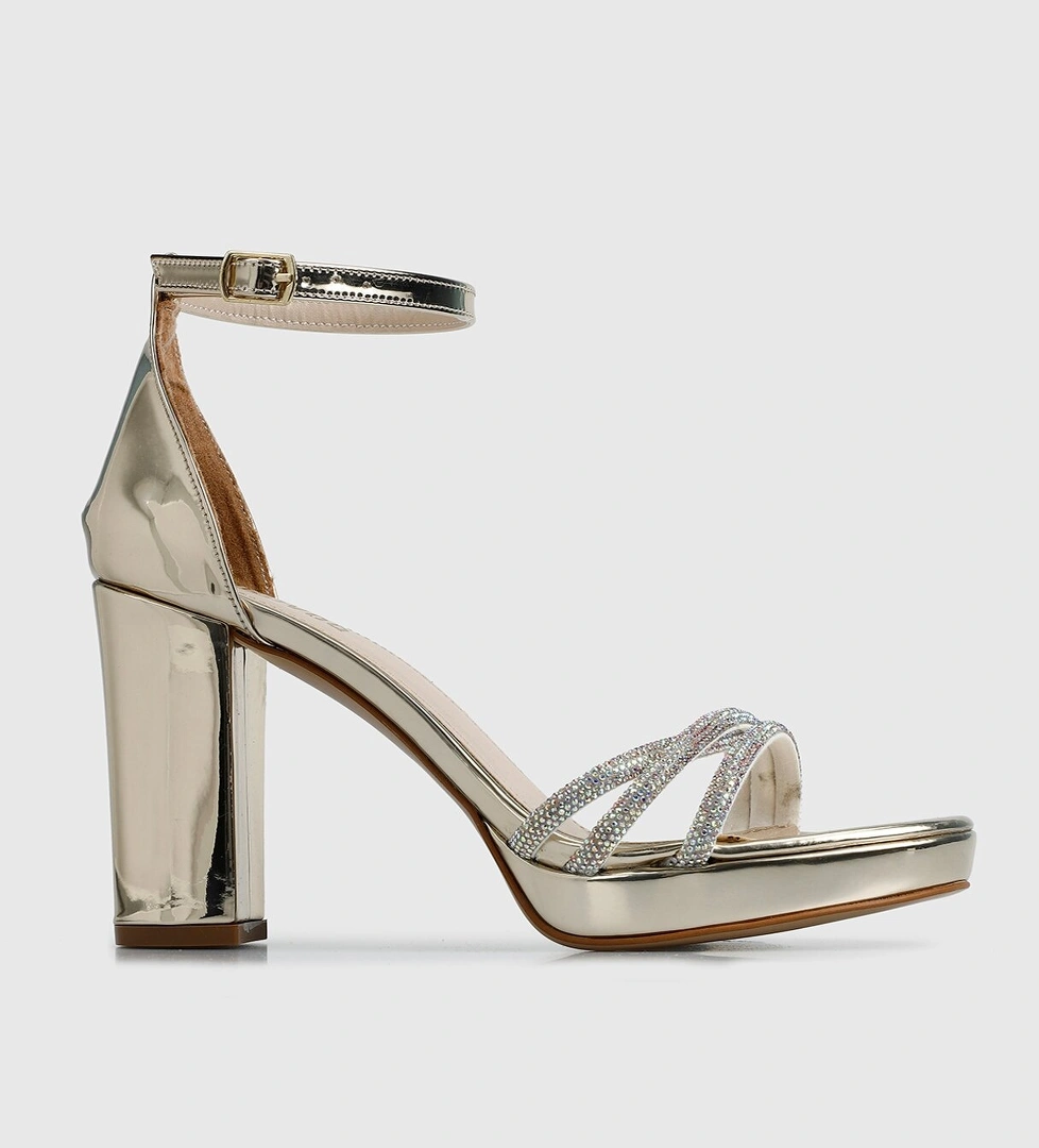 Altın Kadın Topuklu Sandalet - Görsel 1