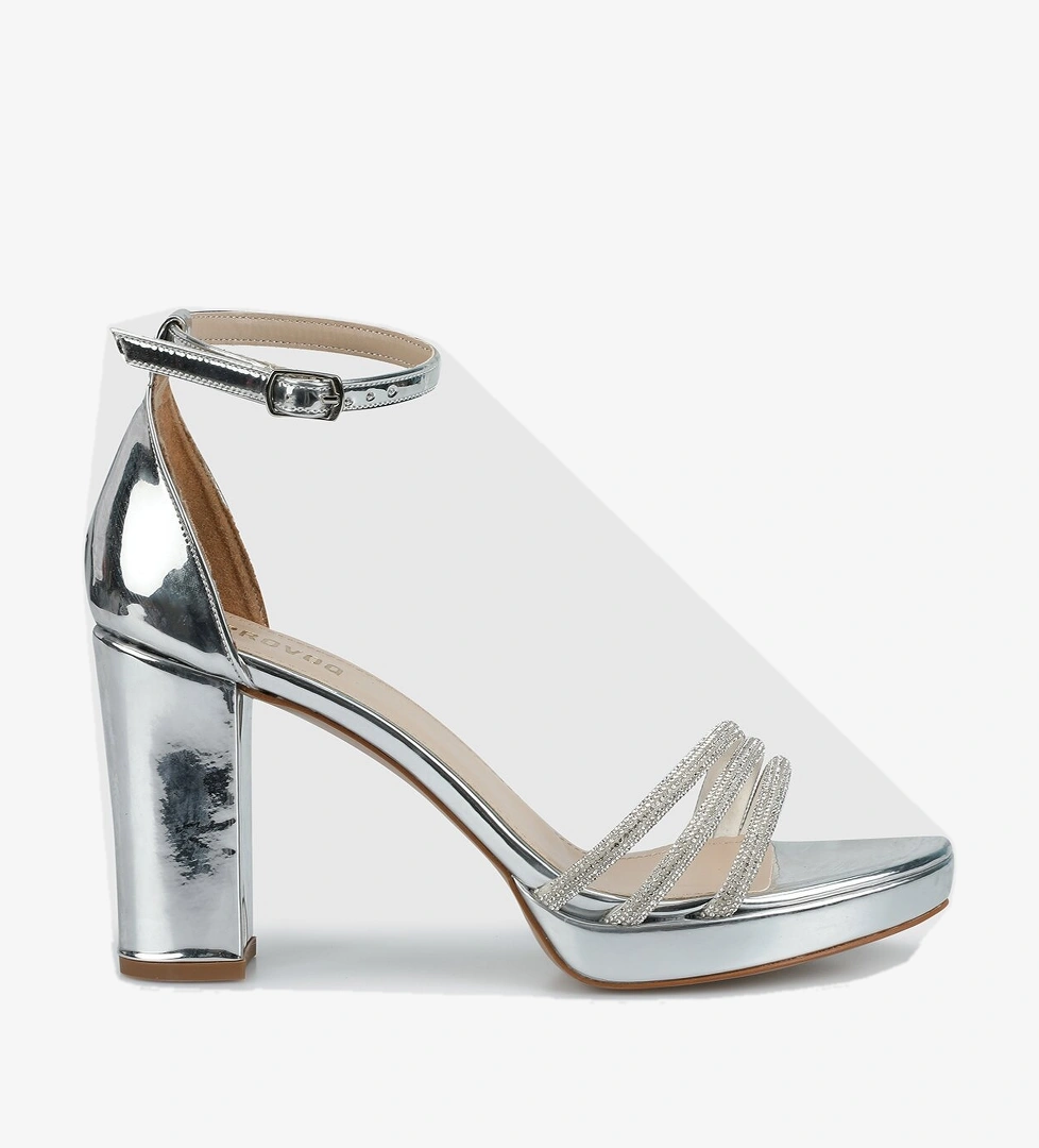 Gümüş Kadın Topuklu Sandalet - Görsel 1