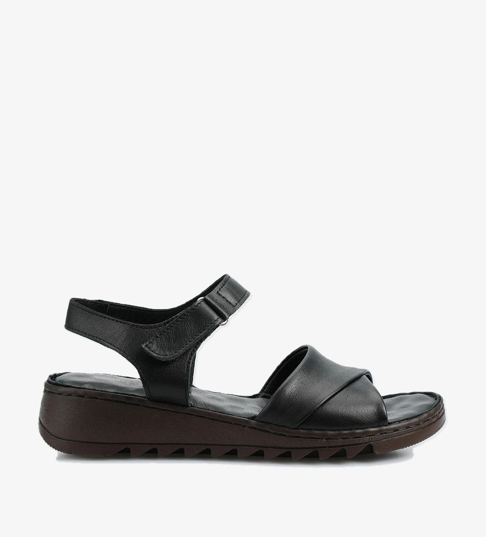 Siyah Deri Kadın Konfor Sandalet - Görsel 1