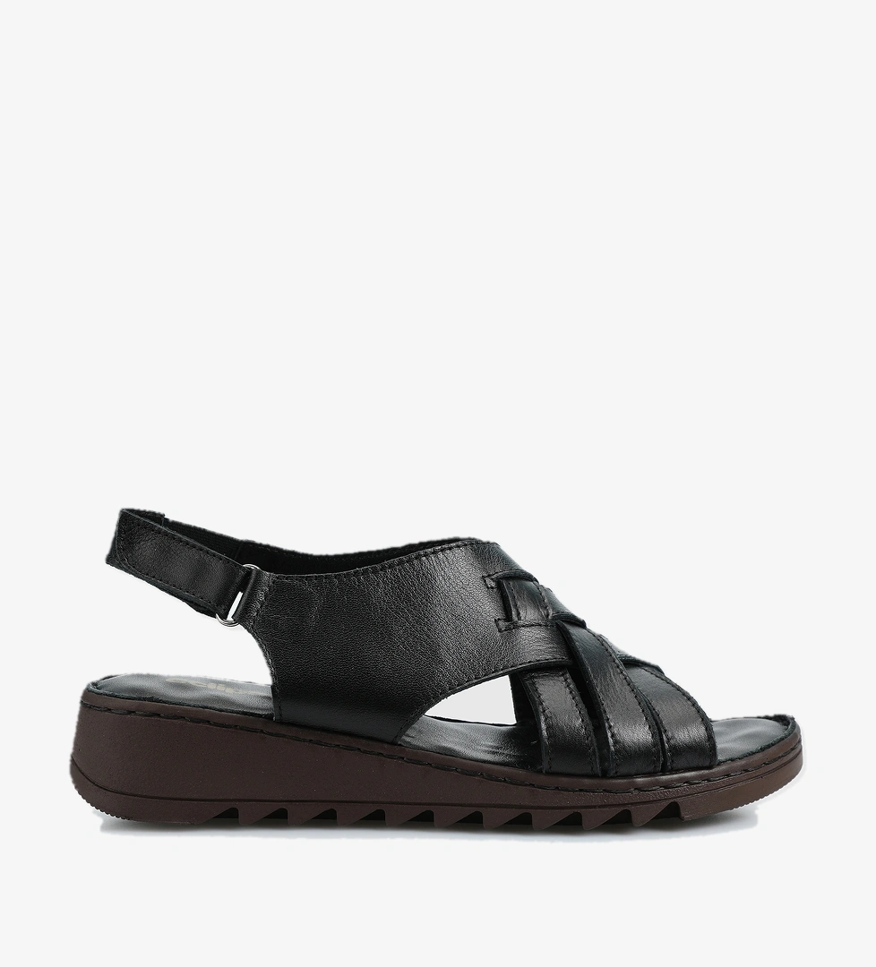 Siyah Deri Kadın Konfor Sandalet - Görsel 1