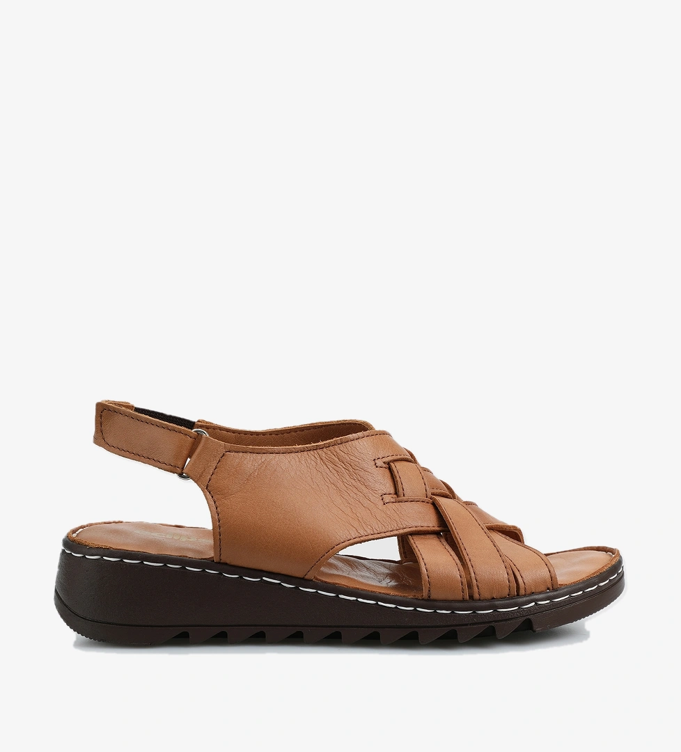 Taba Deri Kadın Konfor Sandalet - Görsel 1