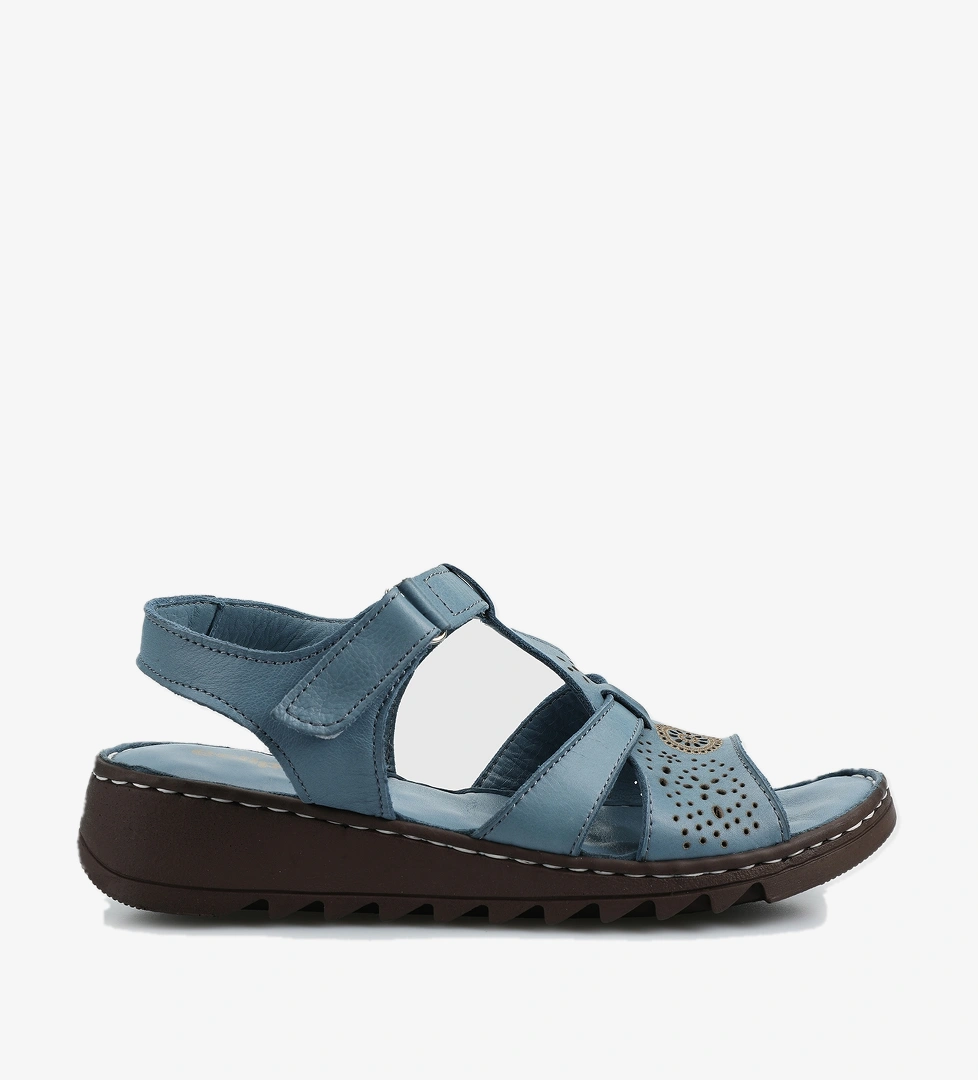 Mavi Deri Kadın Konfor Sandalet - Görsel 1