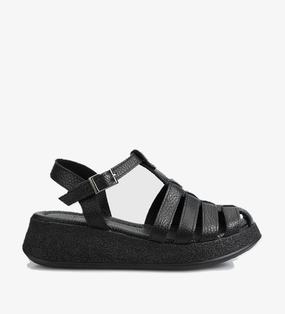 Siyah Deri Kadın Düz Sandalet - Görsel 1