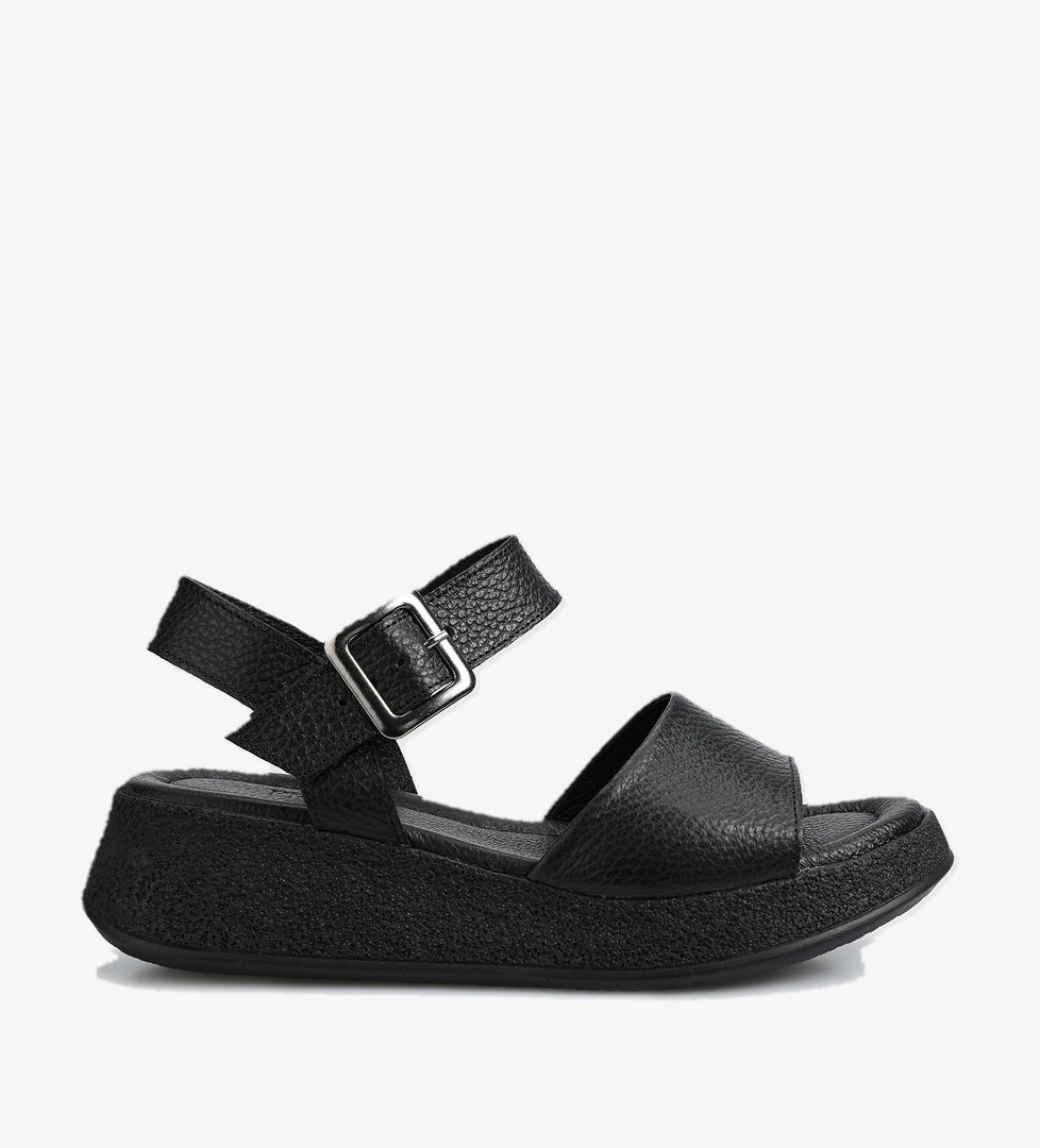 Siyah Deri Kadın Düz Sandalet - Görsel 1