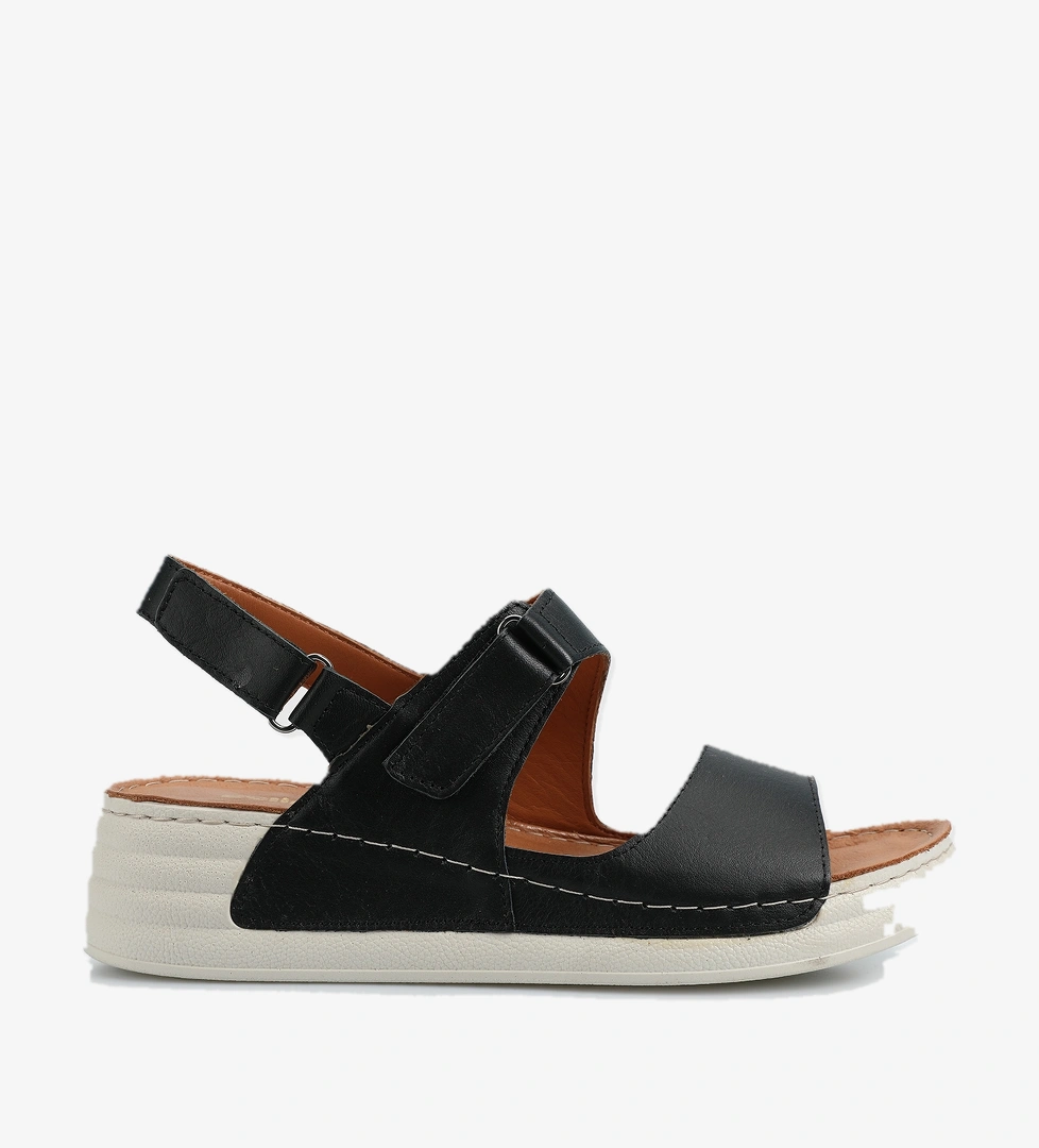 Siyah Deri Kadın Düz Sandalet - Görsel 1