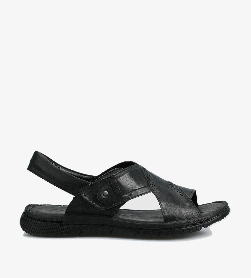 Siyah Deri Erkek Düz Sandalet - Görsel 1