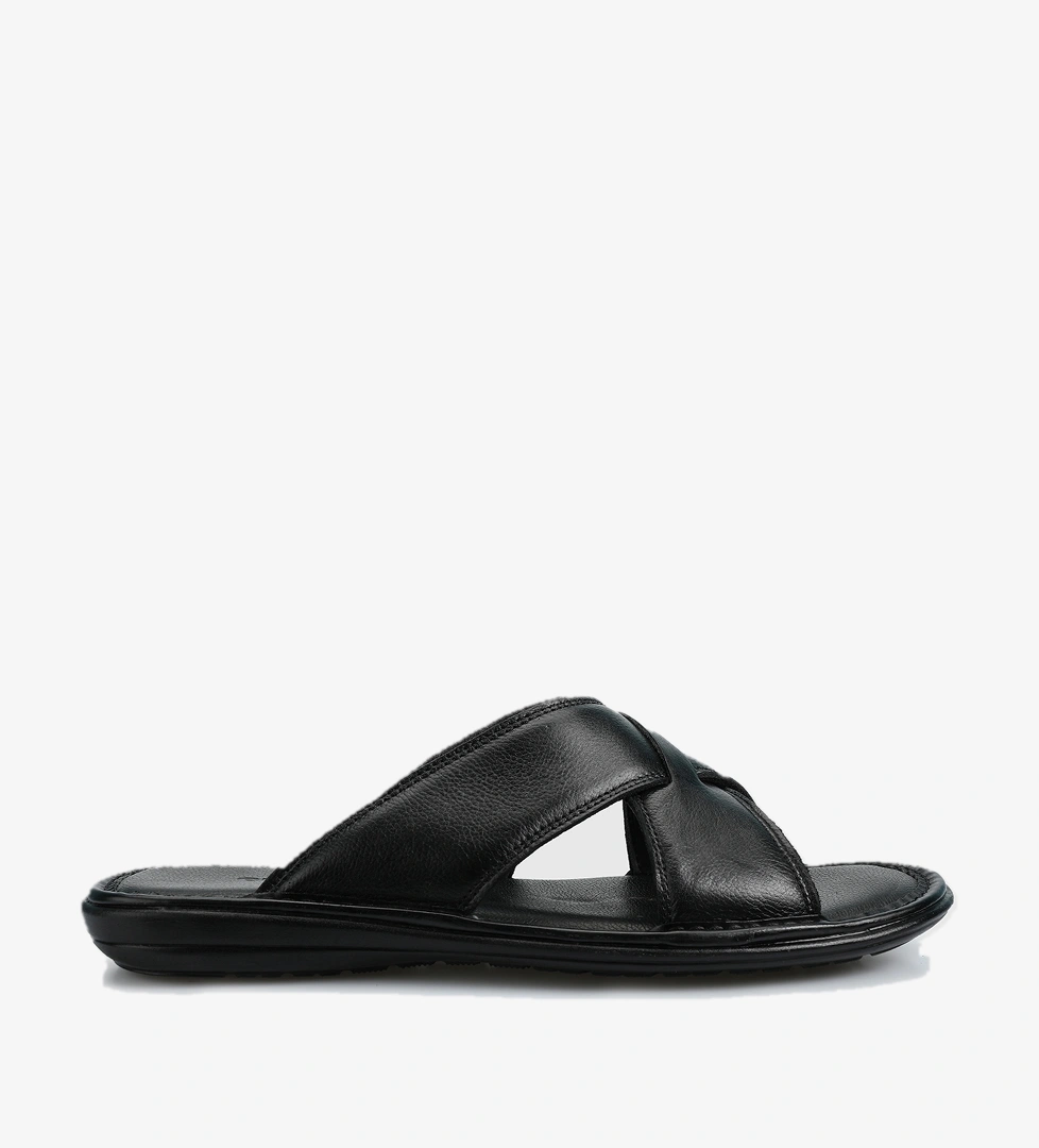 Siyah Deri Erkek Terlik - Görsel 1