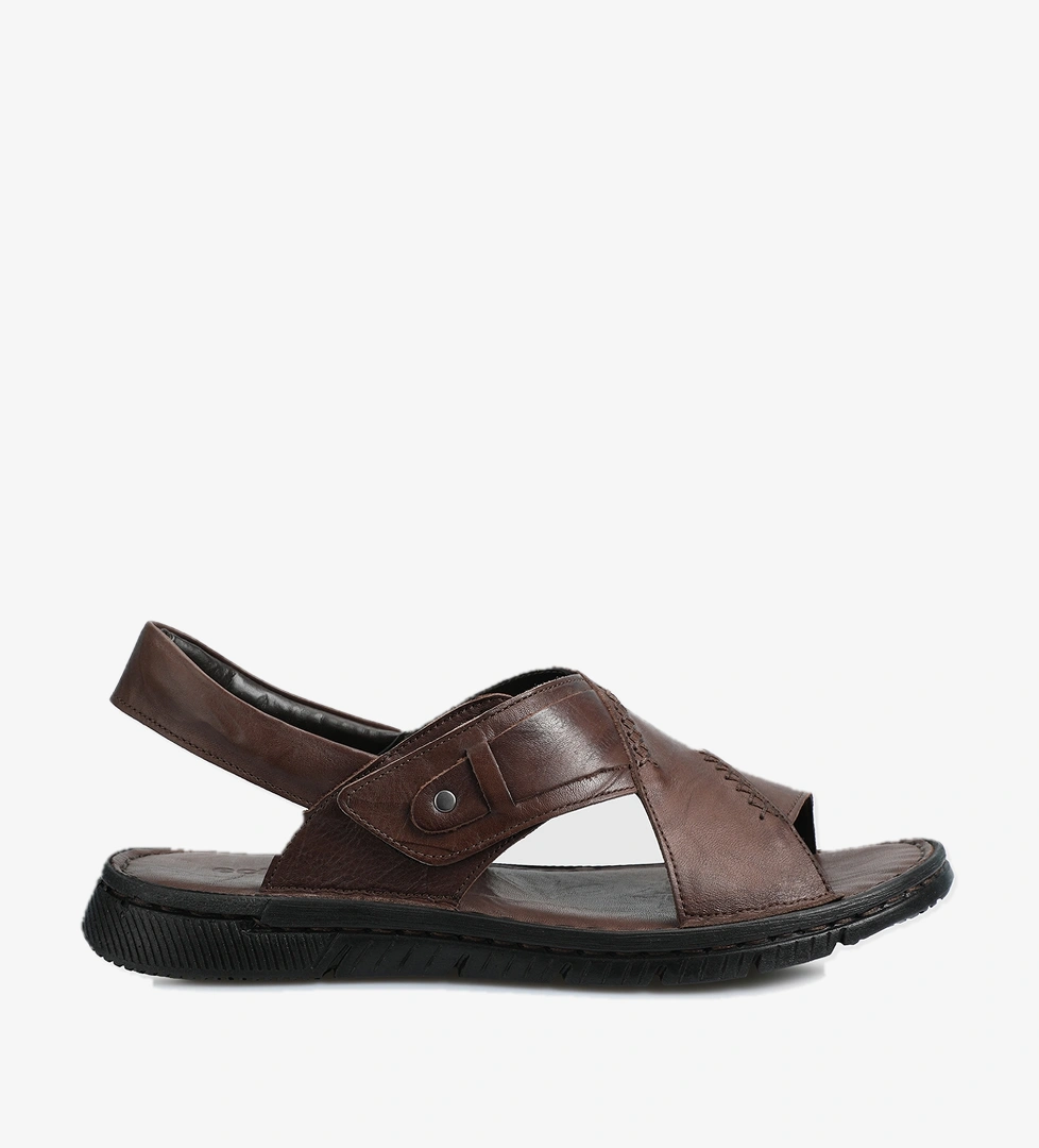 Kahve Deri Erkek Düz Sandalet - Görsel 1