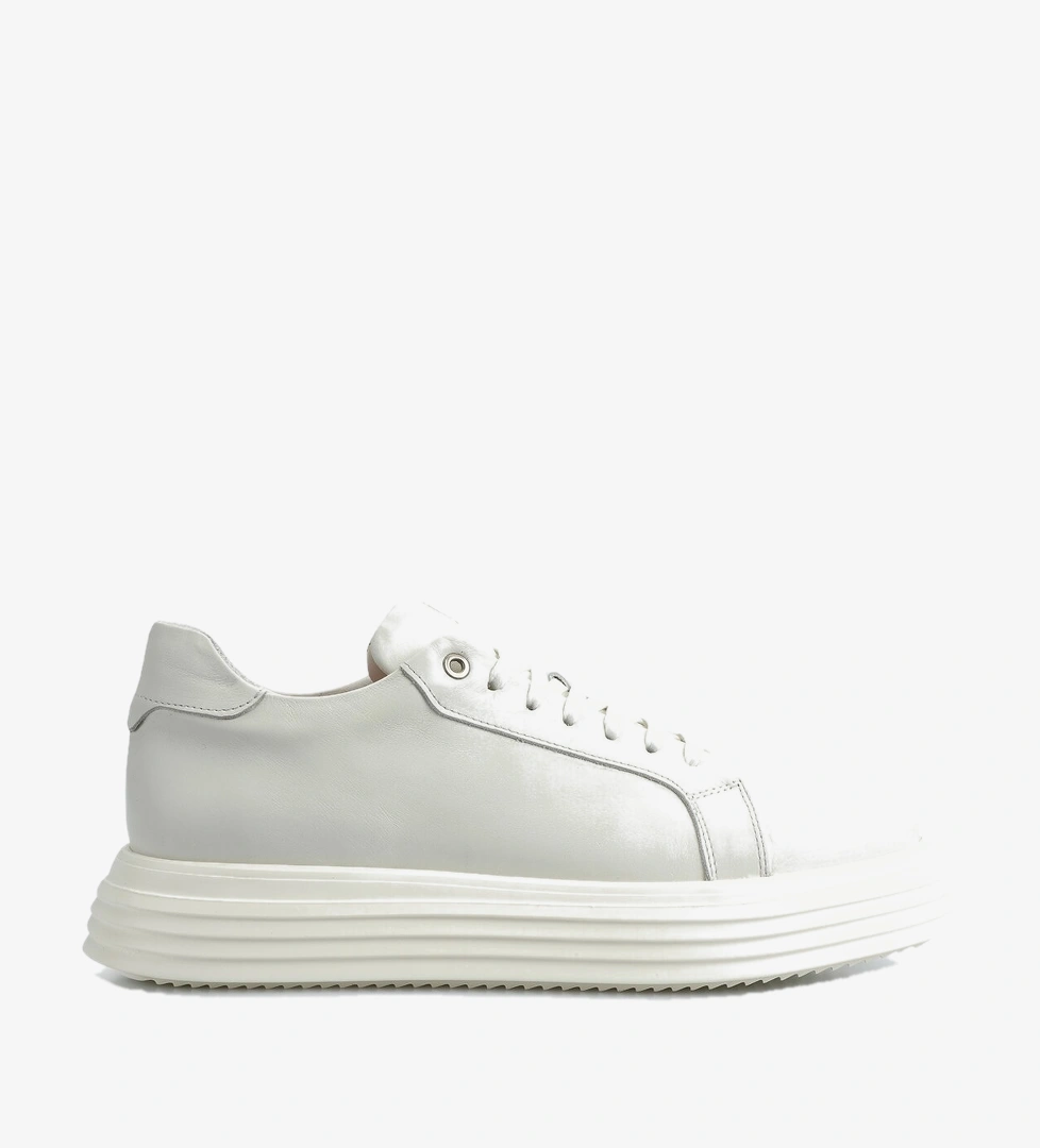 Krem Deri Erkek Sneaker