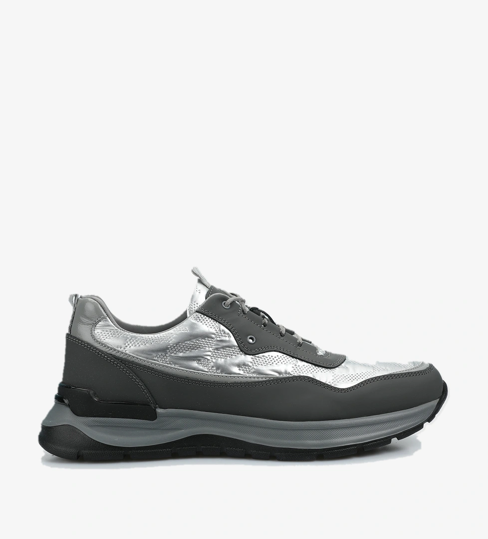 Gri Deri Erkek Sneaker - Görsel 1