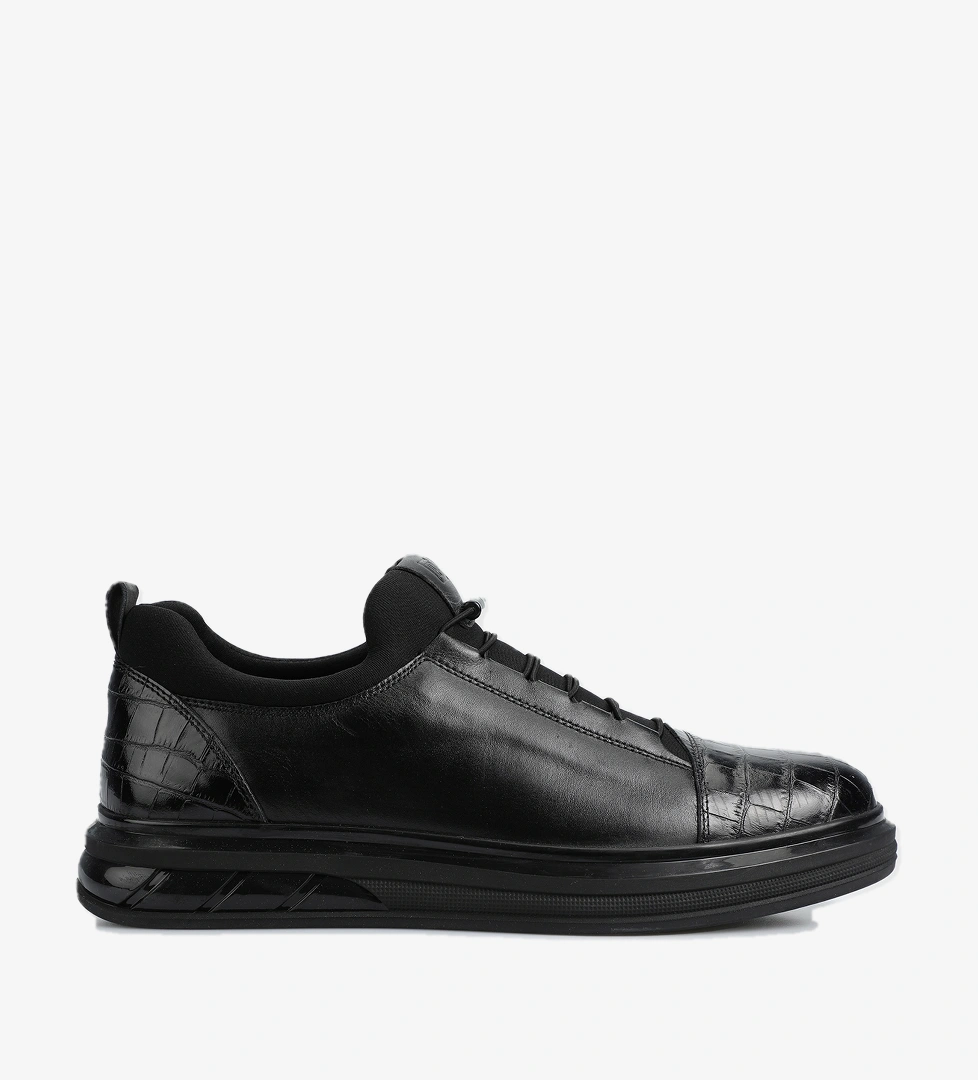 Siyah Deri Erkek Sneaker - Görsel 1