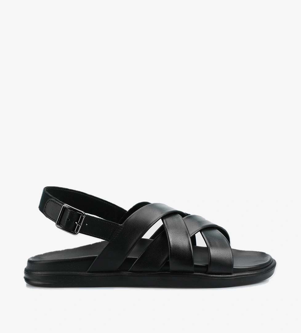 Siyah Deri Erkek Konfor Sandalet - Görsel 1