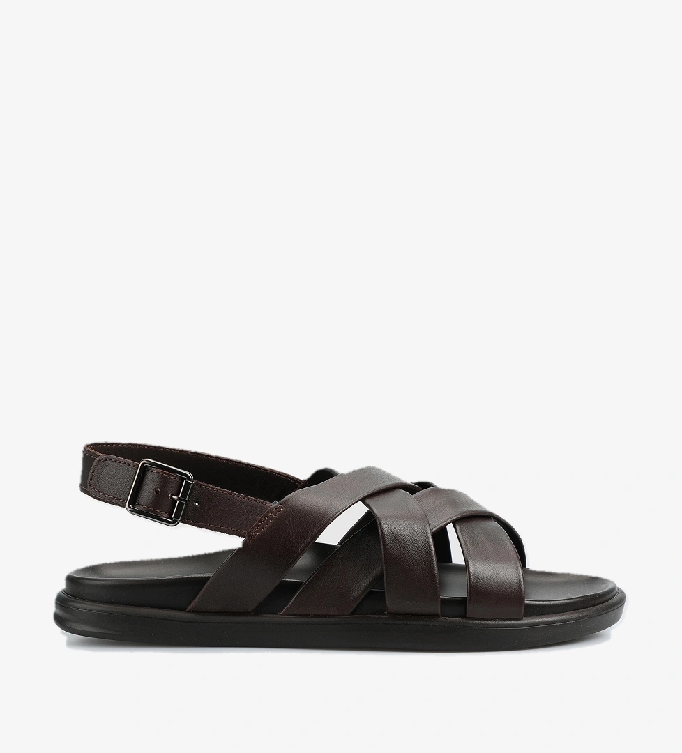 Kahve Deri Erkek Konfor Sandalet - Görsel 1