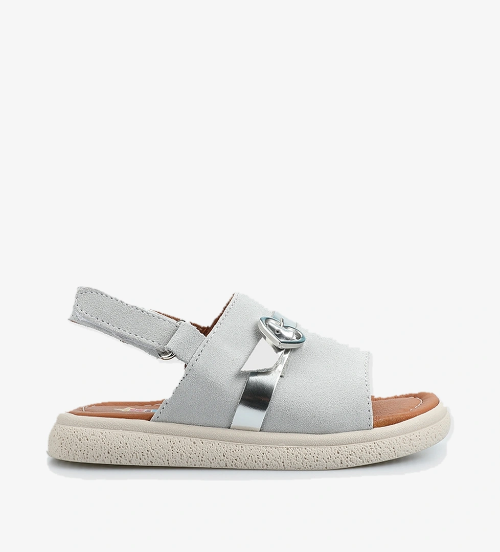 Gri Deri Kız Çocuk Düz Sandalet - Görsel 1