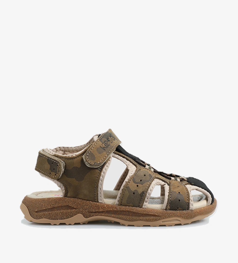 Haki Deri Erkek Çocuk Düz Sandalet - Görsel 1