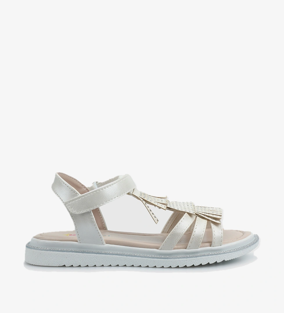 Sedef Beyaz Kız Çocuk Düz Sandalet - Görsel 1