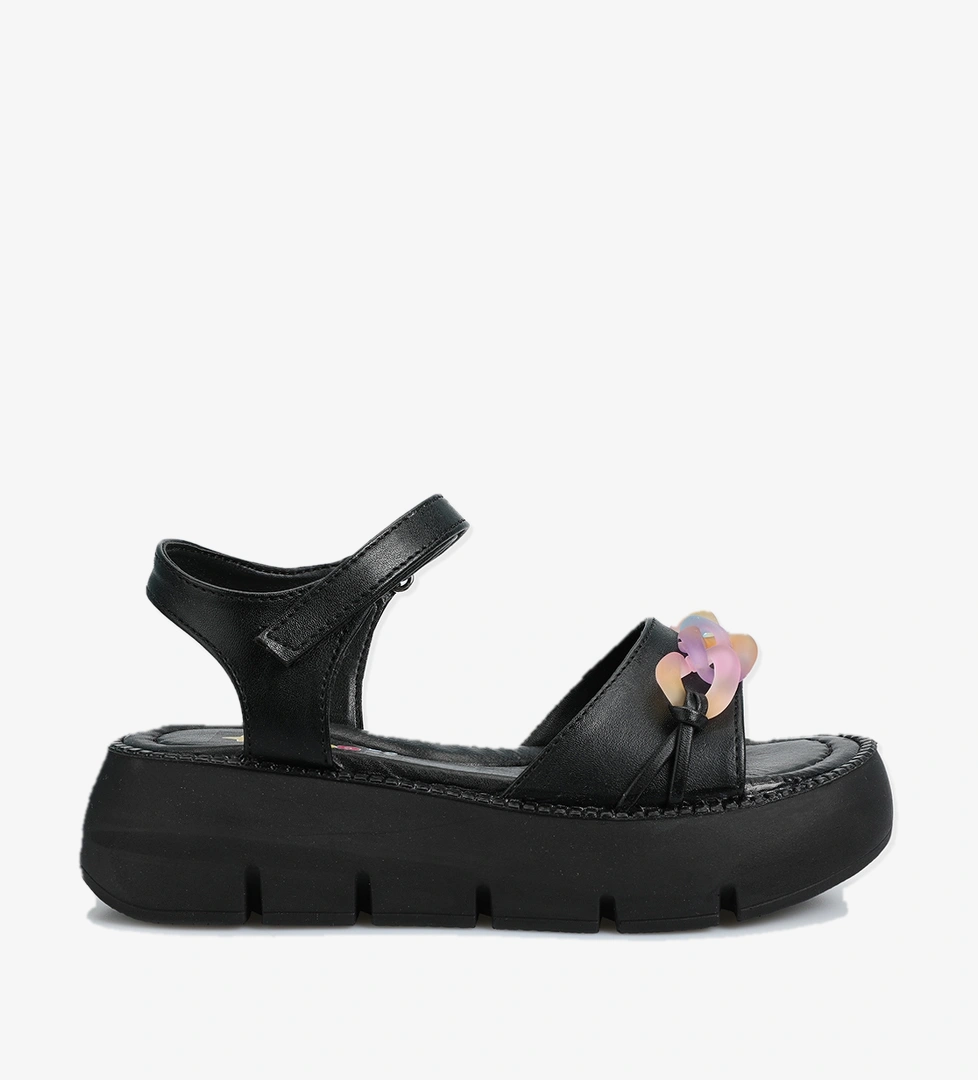 Siyah Kız Çocuk Düz Sandalet - Görsel 1