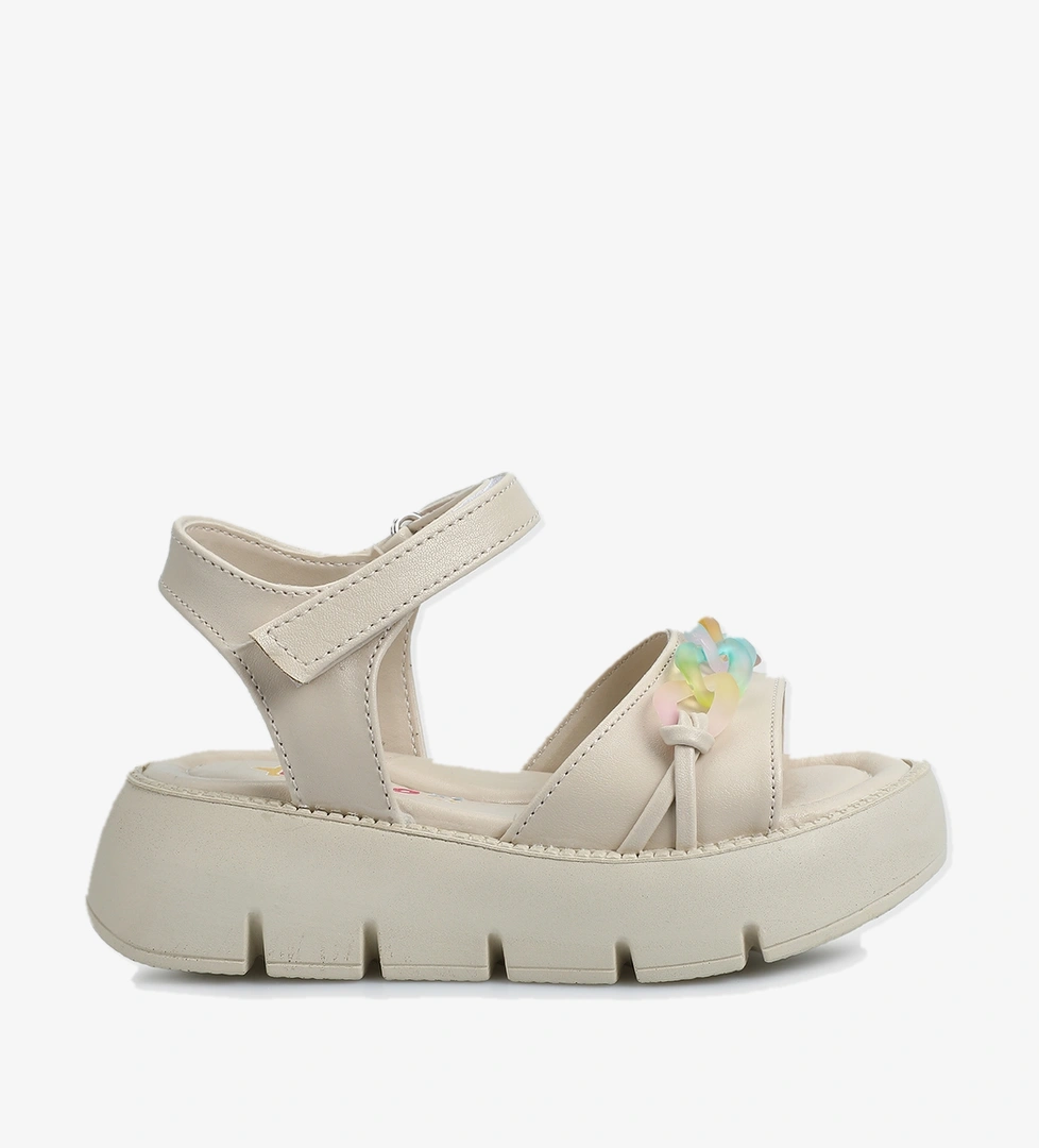 Krem Kız Çocuk Düz Sandalet - Görsel 1