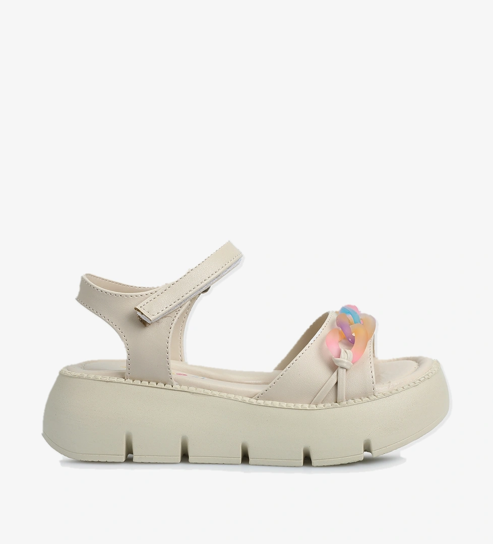 Krem Kız Çocuk Düz Sandalet - Görsel 1