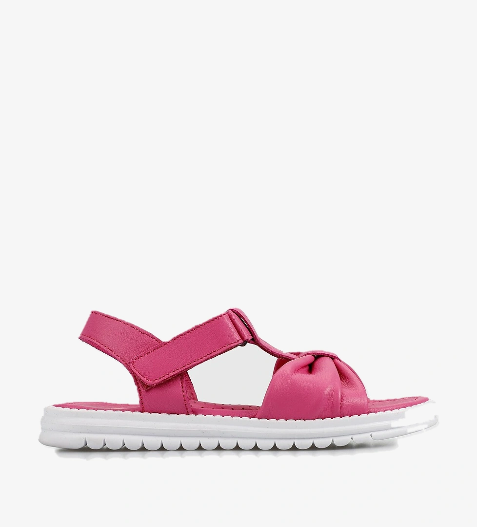 Fuşya Deri Kız Çocuk Düz Sandalet - Görsel 1