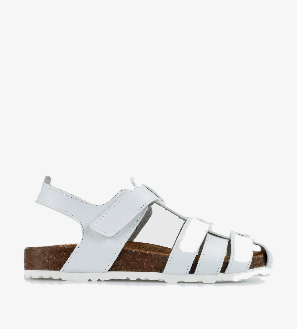 Beyaz Deri Düz Sandalet - Görsel 1