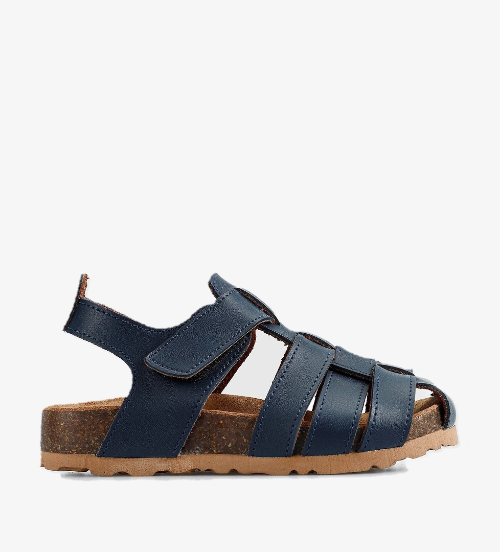 Lacivert Deri Erkek Çocuk Düz Sandalet - Görsel 1