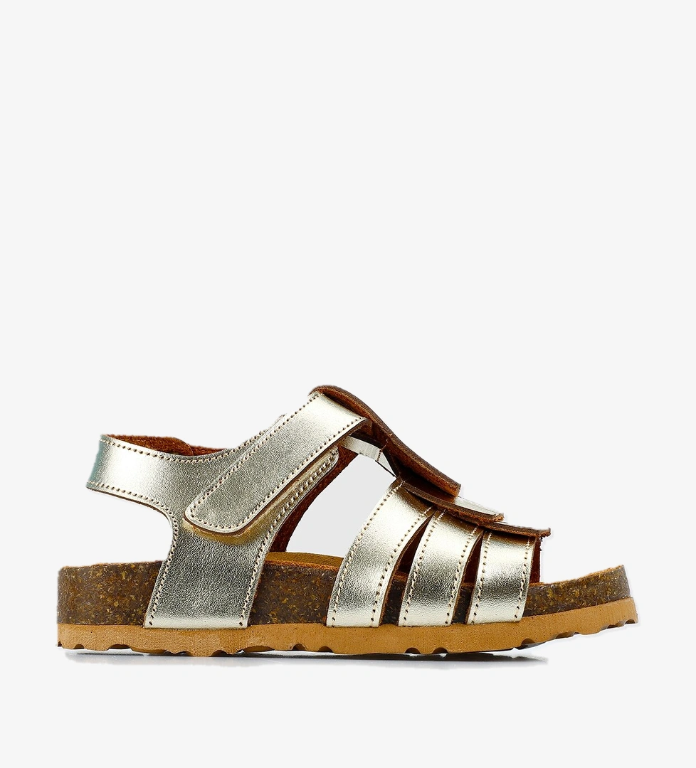 Altın Deri Kız Çocuk Düz Sandalet - Görsel 1